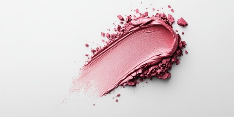 Fototapeta premium A beautiful smear of soft pink cream on a clean white surface. This image showcases the texture and color depth of cosmetic products. Ideal for beauty brands and makeup artists. AI
