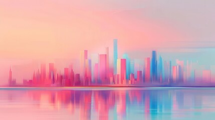 Fototapeta premium Hand-painted abstract cityscapes in pastel hues, urban design, serene metropolis