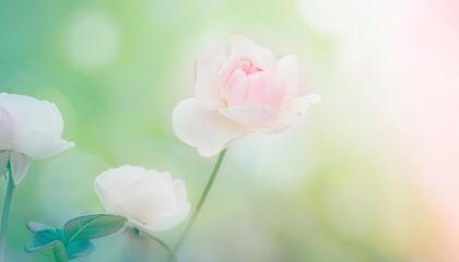 Pink rose on green white background. Background for love and Valentine