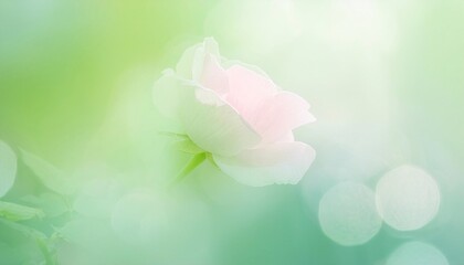 Pink rose on green white background. Background for love and Valentine