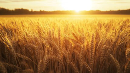 Summer landscape of a field of golden wheat on a bright sunny day