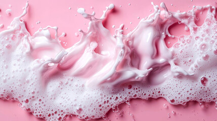 A splash of white and pink cream on a pink background.