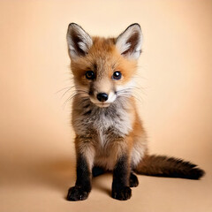 Obraz premium portrait of a baby fox cub on a peach cream background