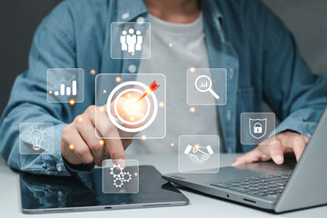 target icon, and focus goal strategy. digital business growth concept. manager vision of...