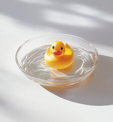 Cute rubber duck floating in water