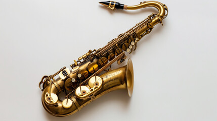 Saxophone on a neutral background.