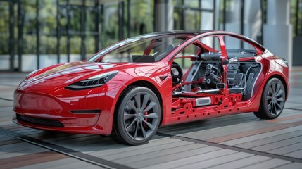 Naklejka premium Visualize the potential of electric cars with a dynamic 3D model, highlighting their efficiency and environmental benefits