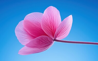 Fototapeta premium Beautiful pink flower with delicate petals against a clear blue background.