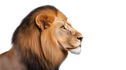 Majestic lion profile with flowing mane on transparent background