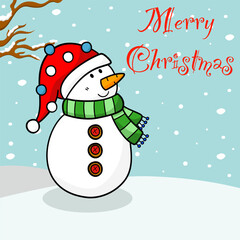 Cute snowman with Christmas costume. Illustration by hand drawn.