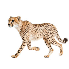 Cheetah walking gracefully, white isolate background
