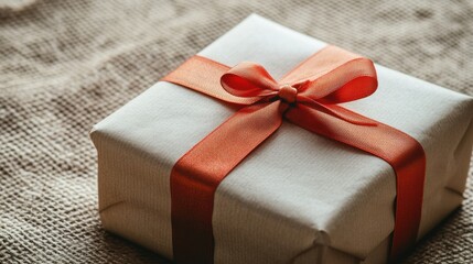 The large gift box, adorned with neutral wrapping paper and a colorful ribbon, sits elegantly on a textured surface ready for giving. Generative AI