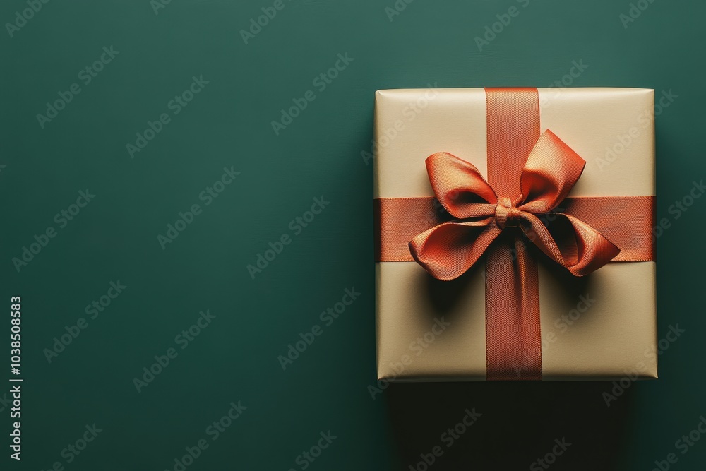 Poster The large gift box is elegantly wrapped in neutral paper with a rich ribbon, creating a perfect presentation for any occasion. Generative AI