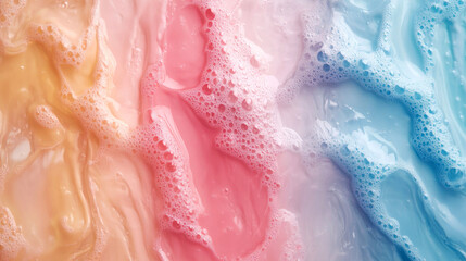 Obraz premium Abstract background of colorful bubbles in pastel shades of pink, orange and blue.