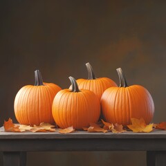 Autumn pumpkins on wooden table