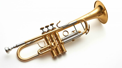 Obraz premium Studio shot of an isolated trumpet on a white background, showcasing its polished design and details.