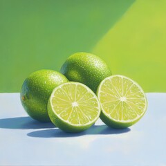 Fresh green limes on a white surface