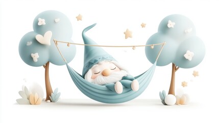 Sleepy Gnome Relaxing in a Hammock Under Trees