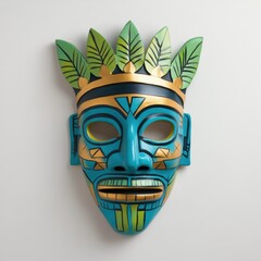 Obraz premium Colorful tribal mask with leaves and gold accents