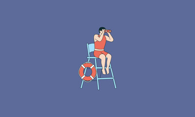 Lifeguard on duty scanning with binoculars at the beach.