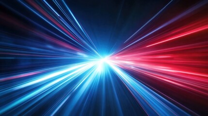 Abstract motion with red and blue light rays stretching across the background, representing futuristic speed and energy.