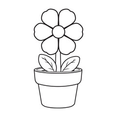 cute flower in a pot icon cartoon vector illustration graphic design in black and white