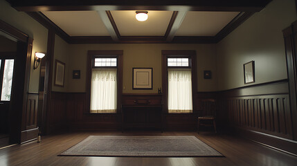 spacious Craftsman living room featuring natural light, wooden paneling, and elegant decor. room exudes calm and inviting atmosphere, perfect for relaxation