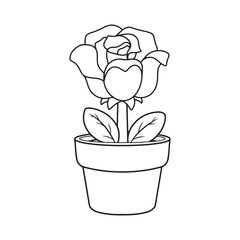 cute flower in a pot icon cartoon vector illustration graphic design in black and white