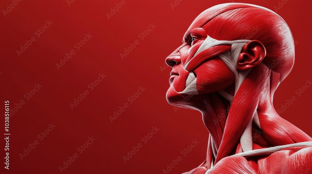 Fototapete the close-up showcases intricate muscle structures in red and white, emphasizing anatomical details 