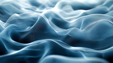 Fototapeta premium Abstract blue fabric background with flowing waves and soft light.