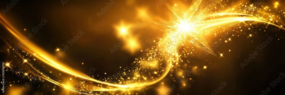 Poster golden spirals and stars blend beautifully, casting light and shadow for a festive, abstract aesthet