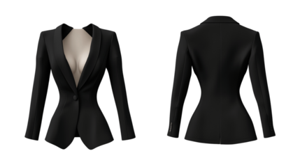 strapless blazer mockup template, front and back view, a sharp and formal navy blazer in a fitted style, on a transparent backgrounds