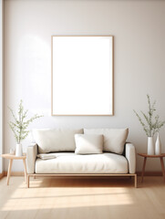 Fototapeta premium Poster mockup. Wonderful interior in light colors.
