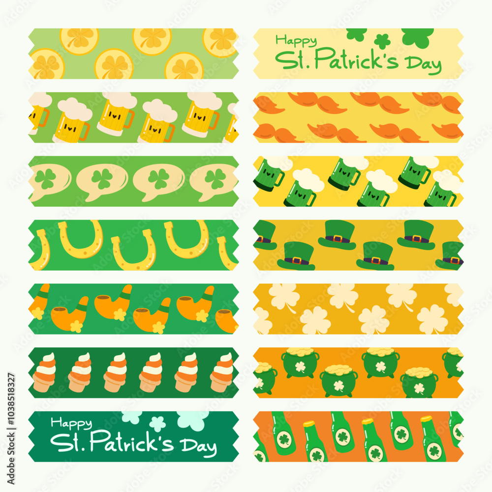 Wall mural st. patrick's day themed washi tape with festive patterns. festive st. patrick's day design elements