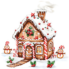 Delightful gingerbread house adorned with candy decorations, holly, and snowy details during the festive winter season