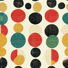 Vintage Mid-Century Modern mod dot pattern on vintage beige fabric background, seamless repeating pattern, textile print style, minimal, Mid-Century design, seamless mod dot pattern, home decor