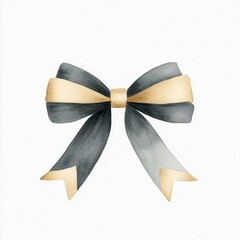 Fototapeta premium Stylish black and gold ribbon bow on a white isolated background, perfect for gifts and decorations.