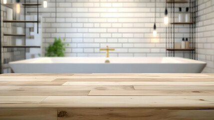 Beautiful Wooden Table Top in Blurred Background