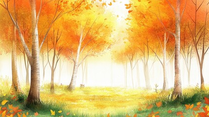 Fototapeta premium Beautiful natural scenery in autumn in illustration style