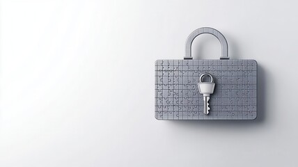 Naklejka premium Conceptual image of a key opening a puzzle lock in the shape of a briefcase, representing access to business success