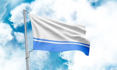 Altai Republic flag waving on sky background. 3D Rendering