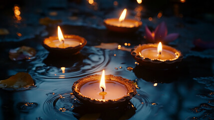 Burning candles in water for Diwali holiday
