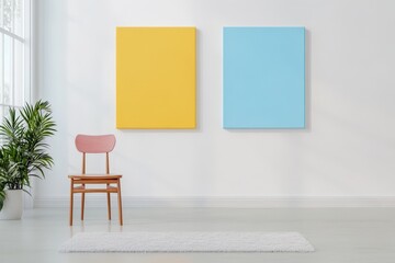Minimalist modern interior design with colorful art