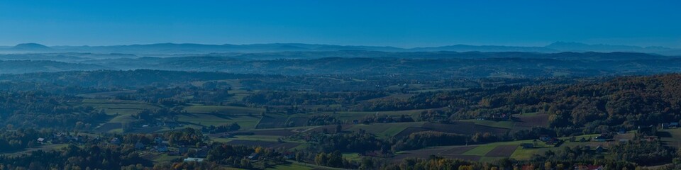 Naklejka premium Panoramic view of the landscape from the Tatra Mountains to Mount Chełmiec in Beskid Niski Poland
