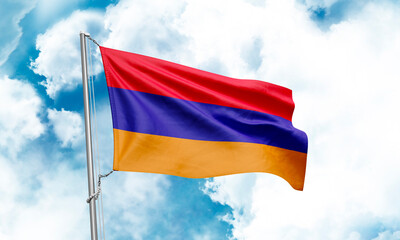 Abkhazia flag waving on sky background. 3D Rendering