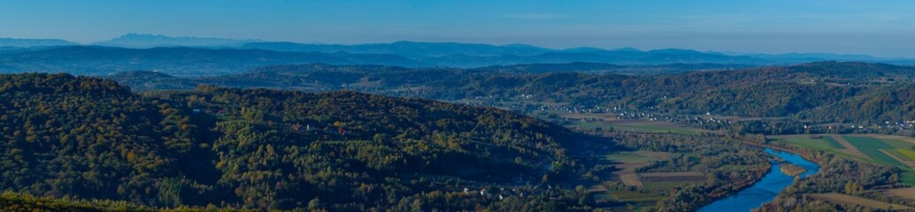 Obraz premium panorama of Tatra Mountains viewed from Dąbrówka Szczepanowska observation tower
