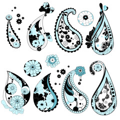 - Motif Paisley and Floral Pattern or Asset with ornament design. That blend floral elements with line work, creating fabric designs that can be seamlessly connected to form a larger piece.