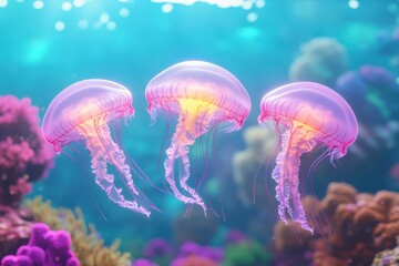 Fototapeta premium Vibrant jellyfish floating in the ocean