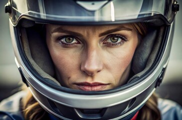 Fototapeta premium Determination and focus. Close-up of female racer in element, showing concentration. Ready to conquer the track