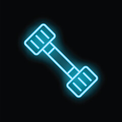 Blue neon dumbbell shining in the dark illustrating fitness concept